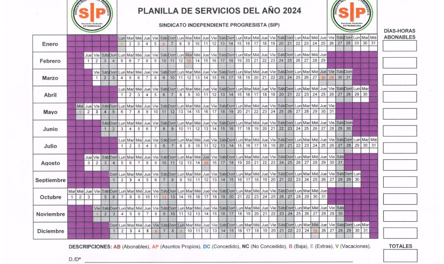 Planilla cuadrante laboral para 2024