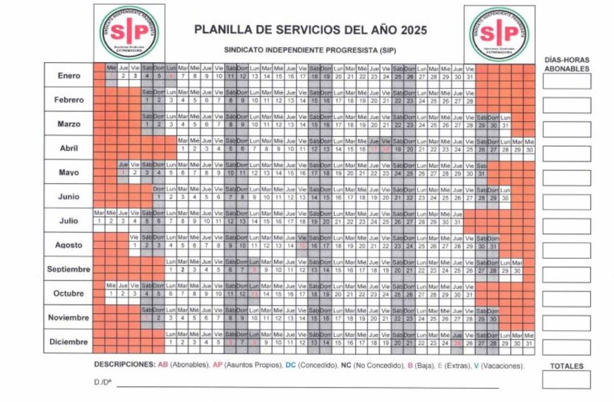 Planilla cuadrante laboral para 2025