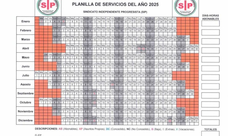 Planilla cuadrante laboral para 2025